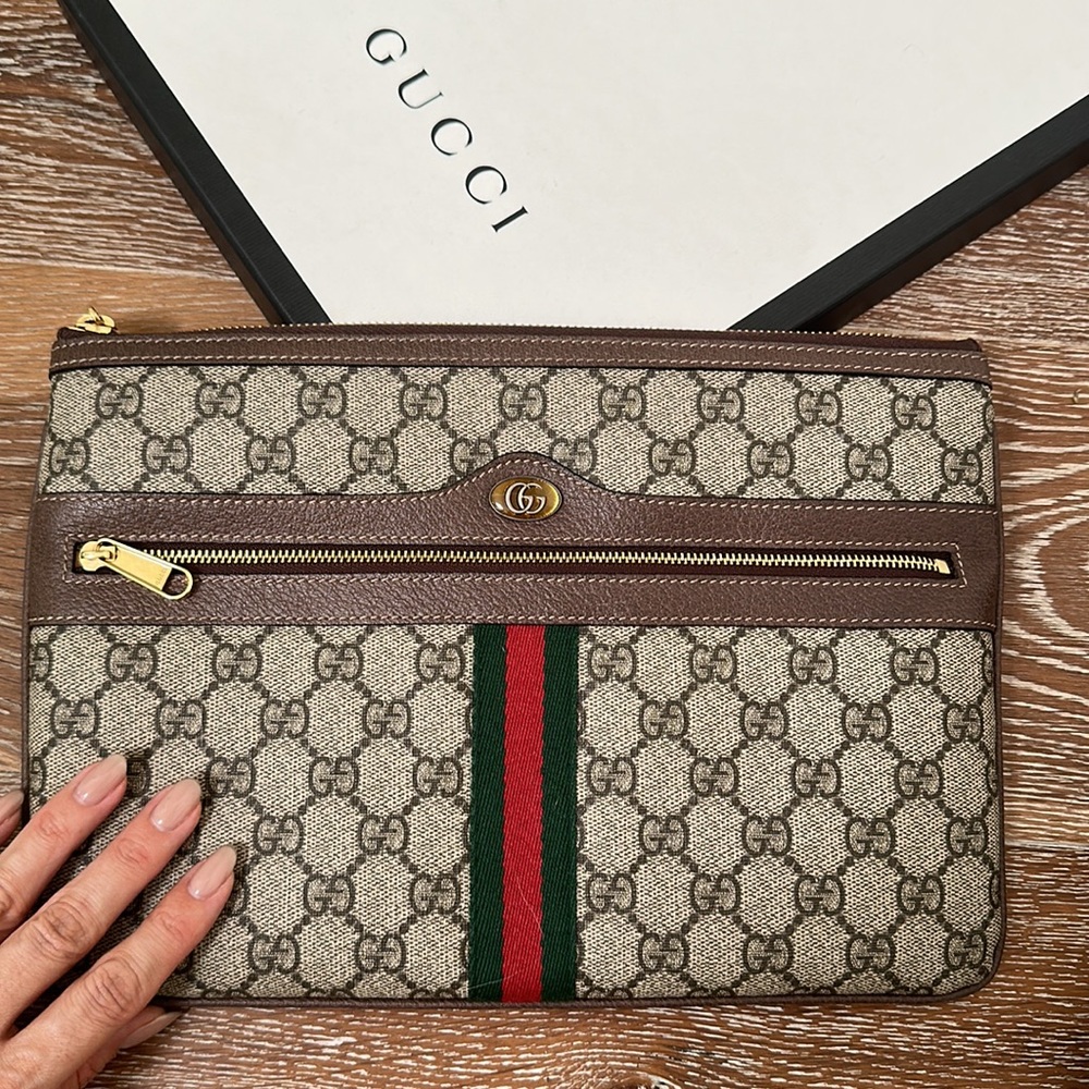 Gucci Ophidia Zip Pouch GG Coated Canvas Pouch